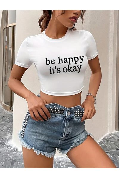 Jose Clothing ΓΥΝΑΙΚΕΙΟ ΚΟΝΤΟΜΑΝΙΚΙ ΛΕΥΚΟ ΤΥΠΩΜΕΝΟ CROP TOP BLUZ