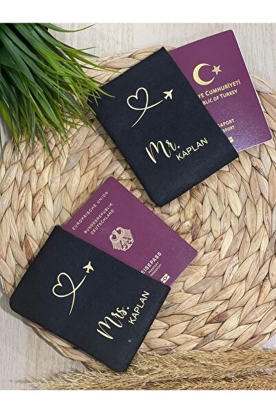 Lafarge 2 Adet Pasaport Kılıfı Kişiye Özel Isim Baskılı Keçe Kılıf Gold Varak Baskı Balayı Hediyesi