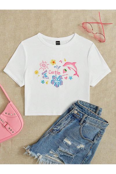 Jose Clothing ΓΥΝΑΙΚΕΙΟ ΚΟΝΤΟΜΑΝΙΚΙ ΛΕΥΚΟ ΤΥΠΩΜΕΝΟ CROP TOP BLUZ