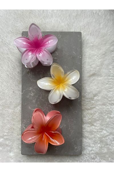 FELISHA Set de 3 catarame cu zăvor strălucitor cu flori de lotus, galben, portocaliu, roz