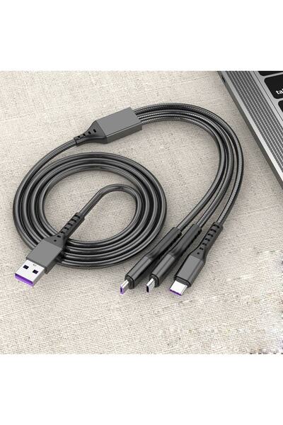 HTM Yapı Huawei Xiaomi Samsung Iphone Uyumlu 5A Örgü Hasır Çoklu Şarj Kablosu Type-c Micro Lightning