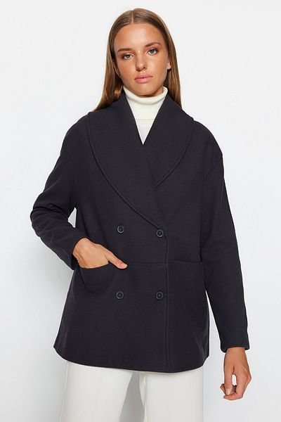 Trendyol Collection Antracitový oversize široký šátek s límcem razítko TWOAW24KB00143