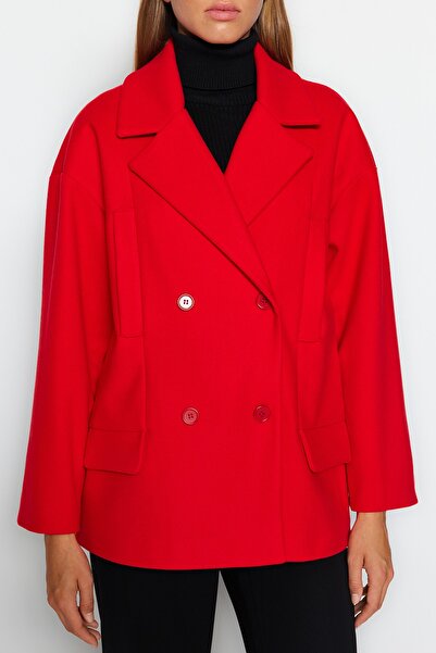 Trendyol Collection Red Oversize Wide Cut Stamp Coat TWOAW24KB00132