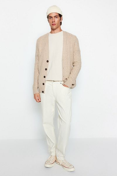 Trendyol Collection Μπεζ Unisex Εφαρμογή Μάλλινη Πλεκτή Ζακέτα TMNAW22HI0138