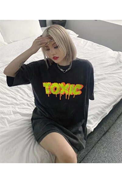 Touz Tricou oversize unisex cu imprimeu Toxic, cu aspect vintage - Se poate s...