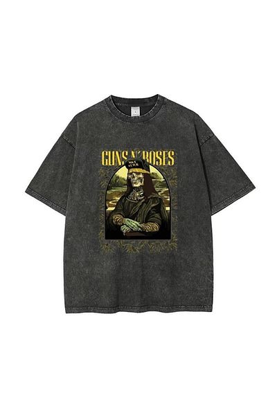 Touz تي شيرت كلاسيكي كبير الحجم للجنسين مطبوع عليه Guns N 'Roses Was Here وقابل للغسل