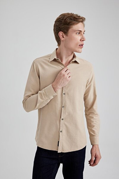 DeFacto Slim Fit Slim Fit Cotton Long Sleeve Shirt A4644Ax23Au