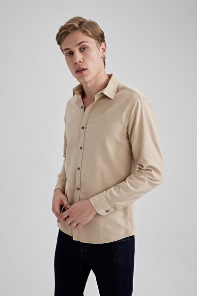DeFacto Slim Fit Slim Fit Cotton Long Sleeve Shirt A4644Ax23Au