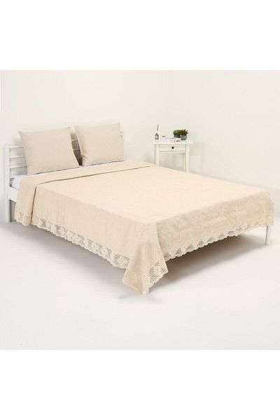 TUNCAY TEKSTİL Cotton Natural Natural Pique Linen Bedspread