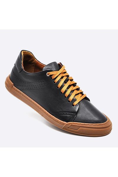 Fosco Genuine Leather Sneakers Men's Shoes Black 9867