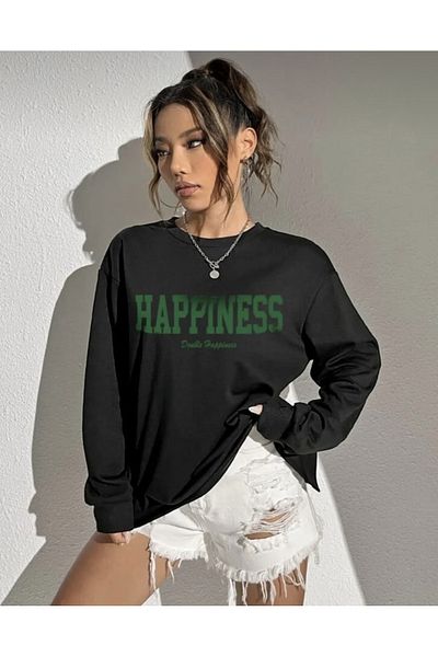 My Blog Black Happines Printed Sweatshirt
