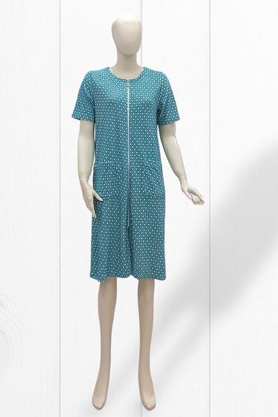 MY STAR HOME Green & White Polka Dot Towel Dress Cotton Short Sleeve Zipped Home Beach Bathroom Sauna Sea Clothing