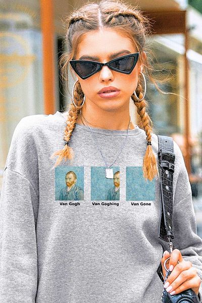 Rokeby Gray Van gogh Printed Crew Neck Oversize Women's Sweatshirt