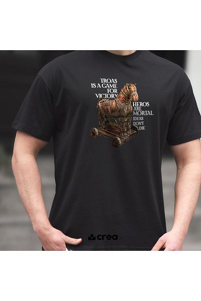 Crea Eymer Wear Μπλουζάκι με λαιμόκοψη από 100% βαμβάκι με ψηφιακή εκτύπωση από ανθρακί Trojan Horse