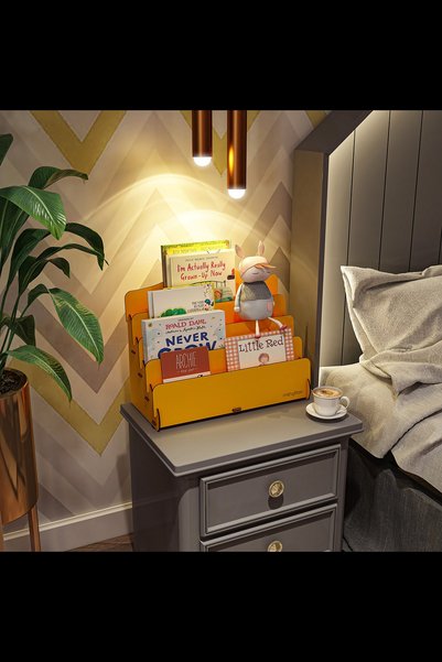 Mingitav Mini Lucky Montessori Children's Bookshelf with 4 Shelves Wooden Children's Room Bookshelf Desktop Mini Bookshelf