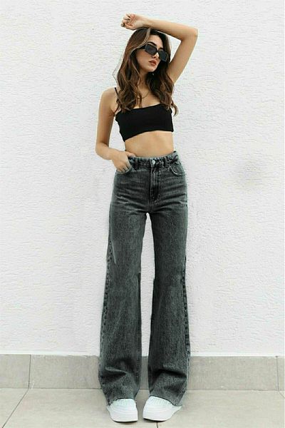 DRC trend Alice Women Anthracite Lycra Smoked Palazzo Jeans - Salasjean