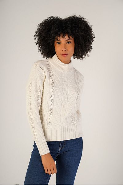 Trist Star Bone Women's Hair Braided Half Turtleneck Wool Sweater