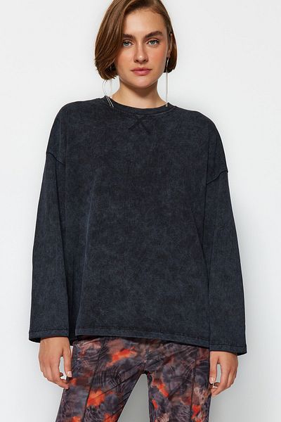 Trendyol Collection Tricou tricotat antracit antic/decolorat, cu croială relaxată/confortabilă TWOAW24TS00006