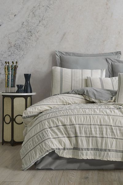 ZEBRA CASA Moena Grey Double 100% Cotton Natural Duvet Cover Set