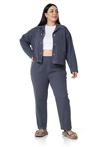 DISENTIS MODEST Κοντό ανθρακί μπουφάν Gabardine διπλής τσέπης μεγάλου μεγέθους