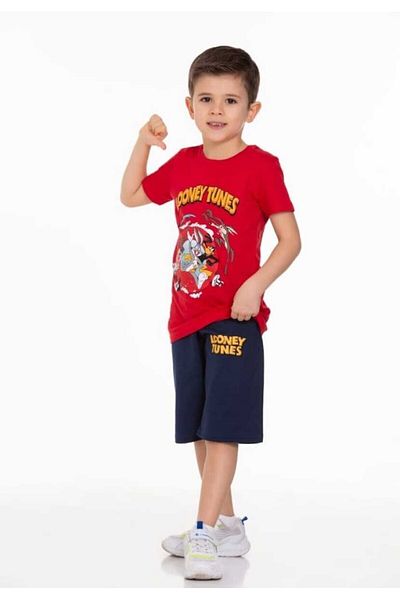 Karınca Boy's Yellow Color Print Detailed Summer Combed Cotton Shorts Double Set