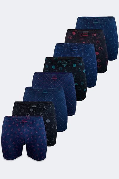 Malabadi Men's Premium Patterned 8-Piece Long Modal Boxers - 8m250