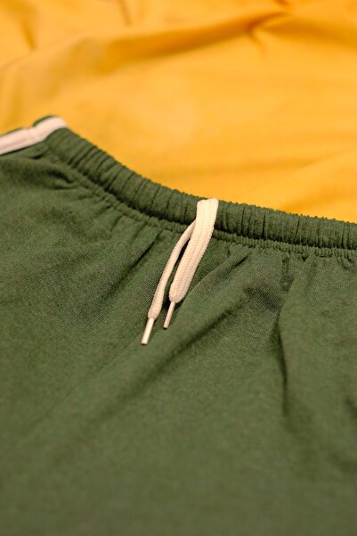 DAXİS Sportwear Company 2 Pack Gray Green Colored White Piping Combed Cotton Slit Drawstring Mini Shorts DAXİS Sportwear Company