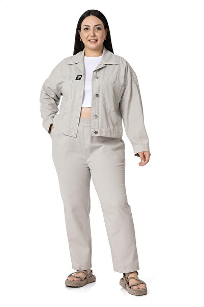 DISENTIS MODEST Μπουφάν με διπλή τσέπη, κοντό πέτρινο τζάκετ Gabardine