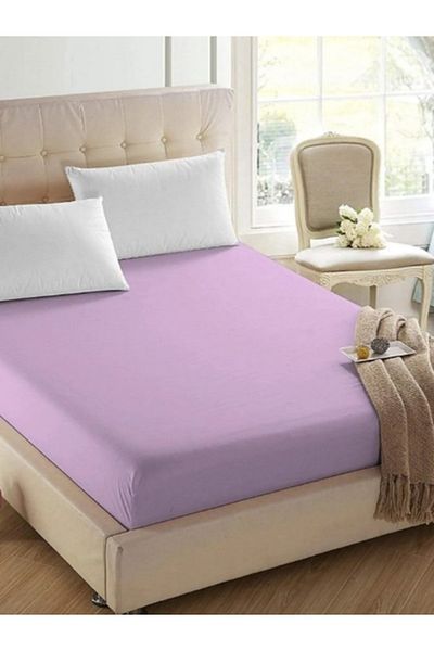 mer-tim ezberbozan ev tekstili Mer-Tim Double Jumbo Size 200x200 Elastic Combed Bed Sheet Lilac