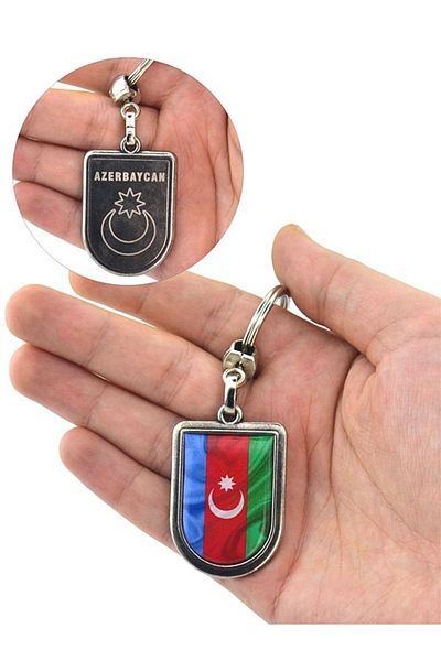 anahtarlıksepeti Azerbaijan Flag Coat of Arms Model Drop Keychain