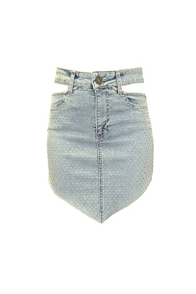 Rocky girl Üçgen kesim taşlı denim etek