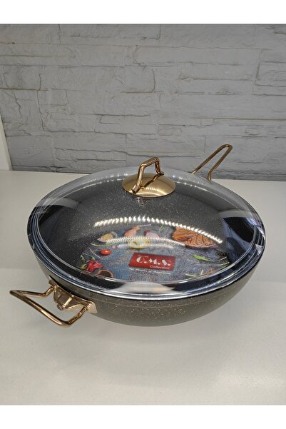 ALANYA HOME DECOR GRANITE WOK PAN  GLASS COVER 32X10CM 5 LT GRANİT WOK TAVA  ...