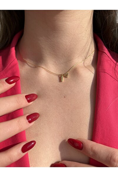 Picmic Design Studio Kadın Altın Kaplama İ Harfi Minimal Kalp Detaylı Zirkon ...