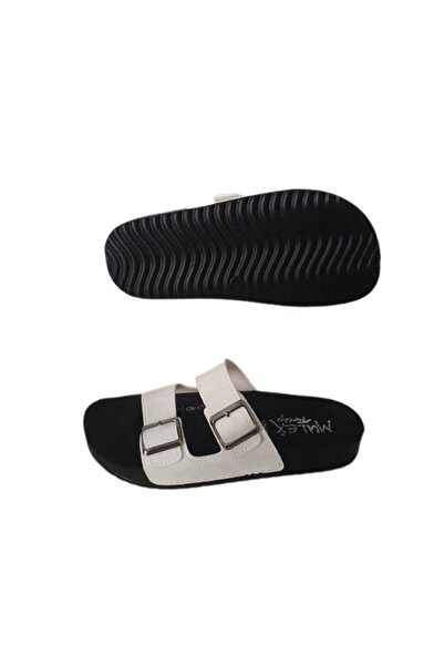 MULEX White Double Buckle Adjustable Women's Anatomical Comfortable Sole Daily Slippers
