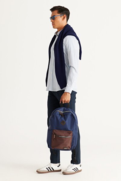 AC&Co / Altınyıldız Classics Men's Navy Blue Slim Fit Slim Fit Button Collar 100% Cotton Checked Shirt