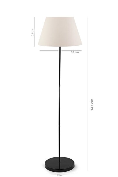 Art&Gift Siyah Metal Ayaklı Krem Konik Kumaş Başlık Lambader Salon Yatak Odası Köşe Lambası