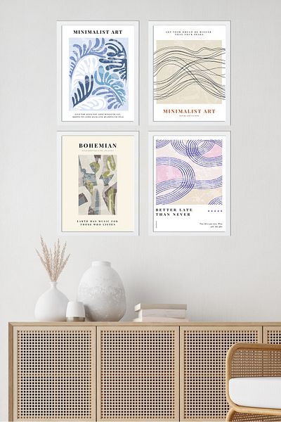 MUNİKA Set de picturi din 4 piese cu rame din lemn minimalist Art D-031