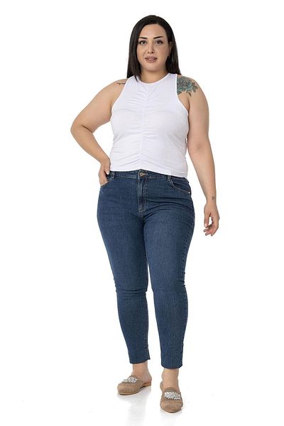 DISENTIS MODEST Plus Size Halter Neck White Body with Draped Front and Sides