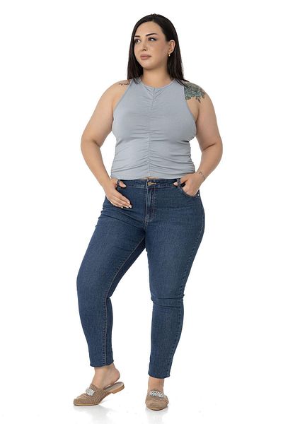 DISENTIS MODEST Plus Size Halter Neck Gray Body with Draped Front and Sides