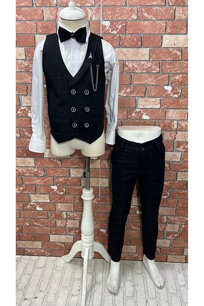 HAYTA Children's Vest Suit Shirt Set Black Plaid Lupen