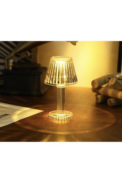 LenaToptan 2'li Kristal Elmas Led Masa Lambası Pilli Projeksiyon Mini Şeffaf Abajur Küçük Boy 12 Cm