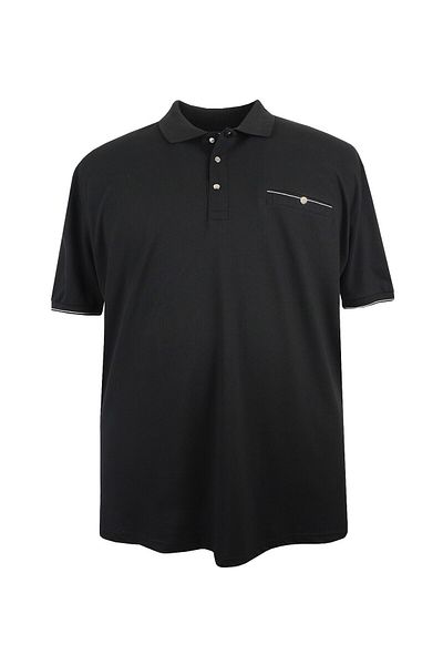 marufshop Μπλουζάκι με γιακά πόλο μεγάλου μεγέθους με τσέπη Pique μαύρο