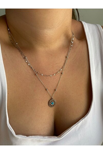 Owentis قلادة شمسية فضية مزدوجة الصفوف - لا تشويه -