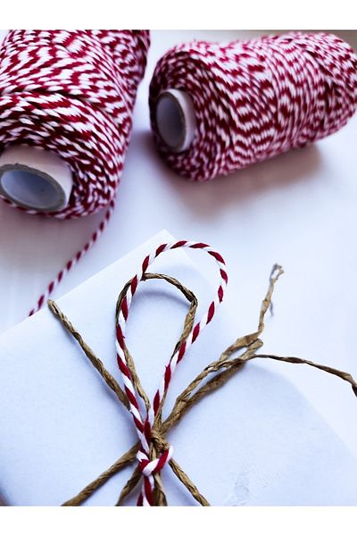 Çikoleyt Design Red and White Package Rope Gift Packing Rope Martentica Rope - 10 Meters