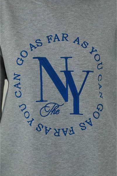 Qu Style Embroidery Patterned, Oversize, Crew Neck Sports Stylish, 3 Thread Raised, Women's Sweatshirt