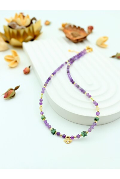 Yelda's AA+ Ametist, Zümrüt, Peridot, Sitrin ve Gold Hematit Doğal Taş Kadın ...