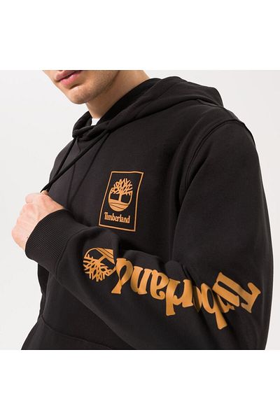 Timberland Stack Logo Print Hoodie (regular Bb) Men's Black Sweatshirt Tb0a5zhn0011