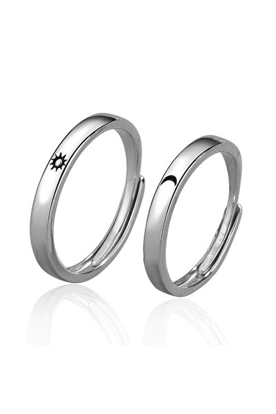 Sahira Jewelry Ay Ve Yıldız Çift Alyans 2li Set Gümüş Ayarlanabilir Yüzük