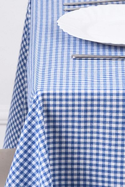 Threads Textures Față de masă din bumbac cu model pătrat albastru, cârpă de masă, husă de picnic