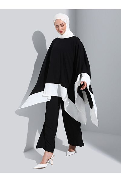 Refka Aerobin Bat Sleeve Tunic & Trousers Double Set - Black - Refka Casual